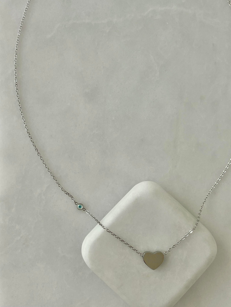 Çelik Nazarlı Minimal Kalp Kolye Gümüş