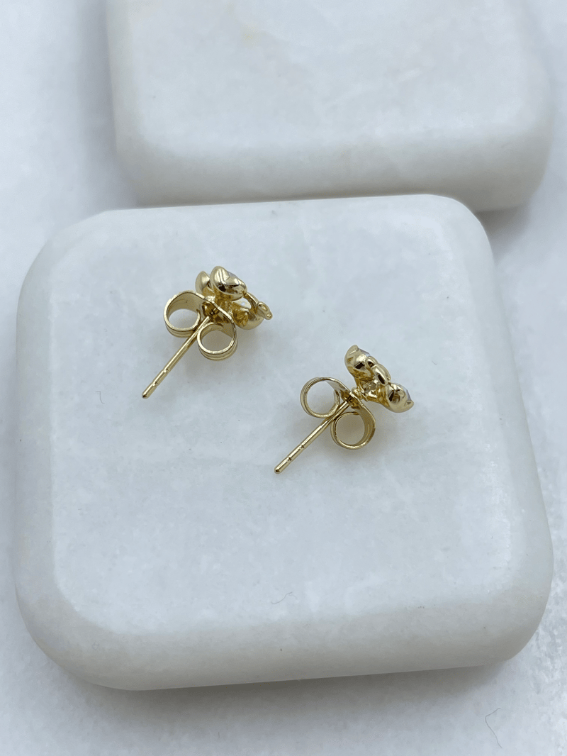 Özel Seri Swarovski Taşlı Minik Üçlü Kalp Küpe Gold