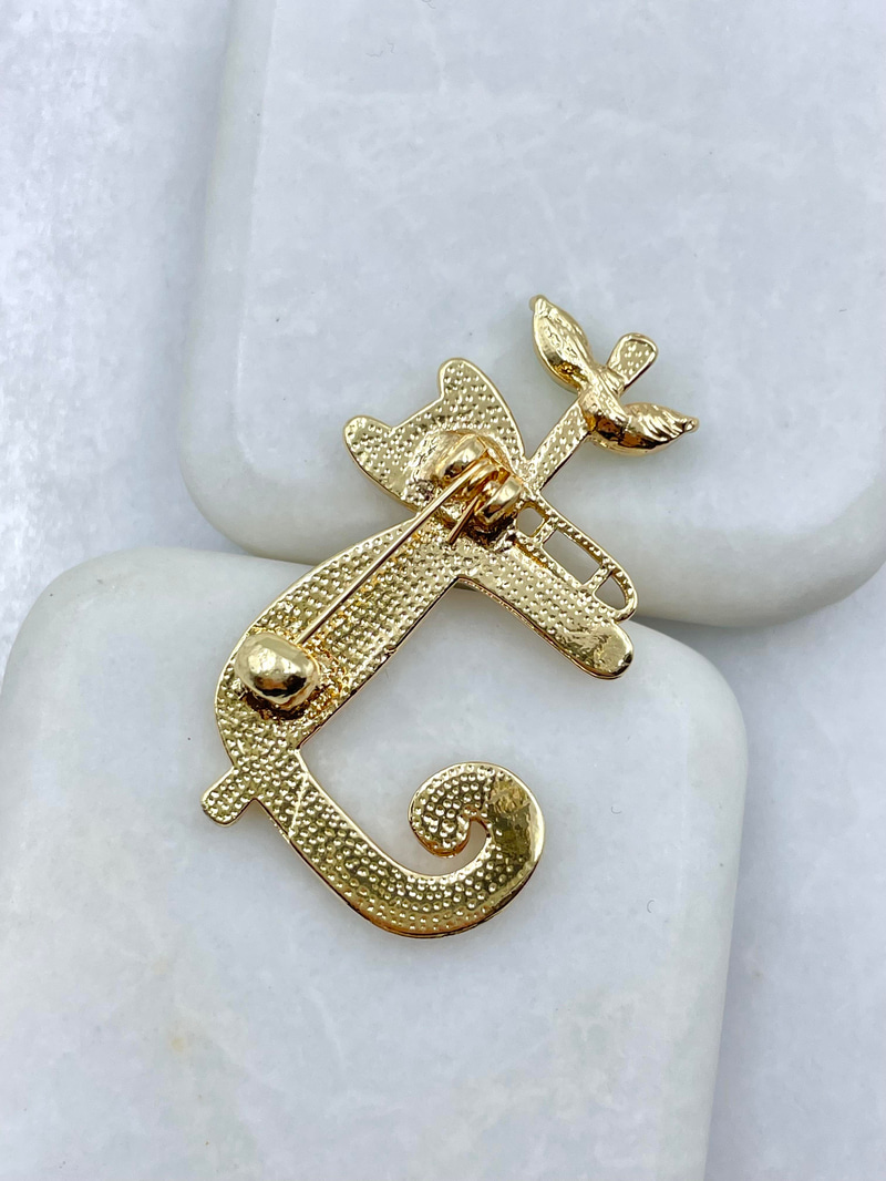 Sedefli Sevimli Kedi Broş Gold