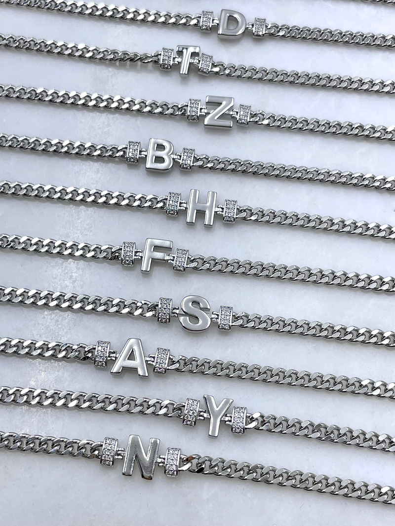 Altın Kaplama Harfli Zincir Bileklik Gümüş