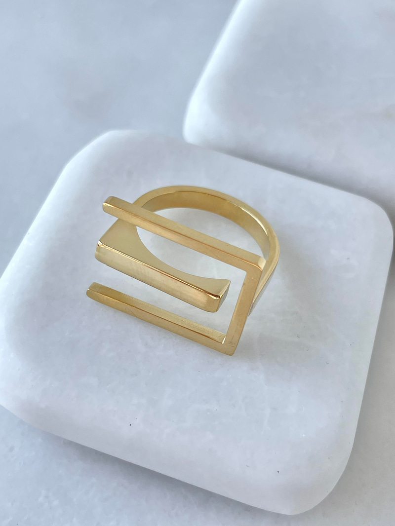 Çelik Üç Şerit Yüzük Gold
