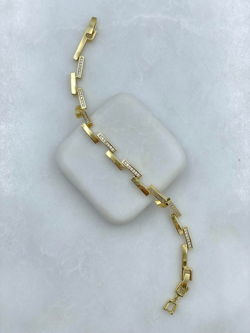Altın Kaplama Gömme Taşlı Dizi İkili Sütun Bileklik Gold