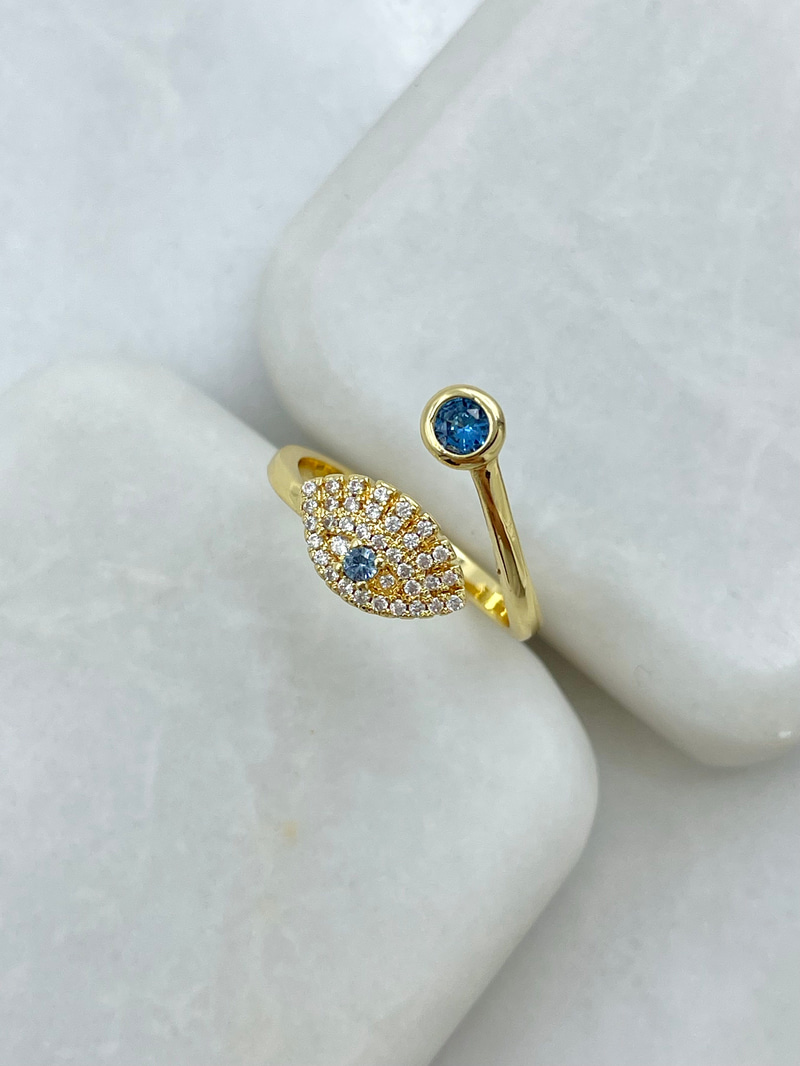 Altın Kaplama Gömme ve Renkli Kristal Taşlı Göz Model Yüzük Gold