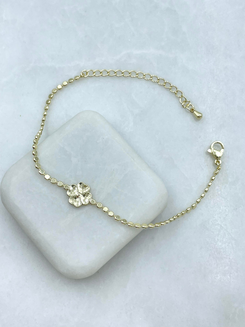 Altın Kaplama Işıltılı Yonca Model Arpa Zincir Bileklik Gold
