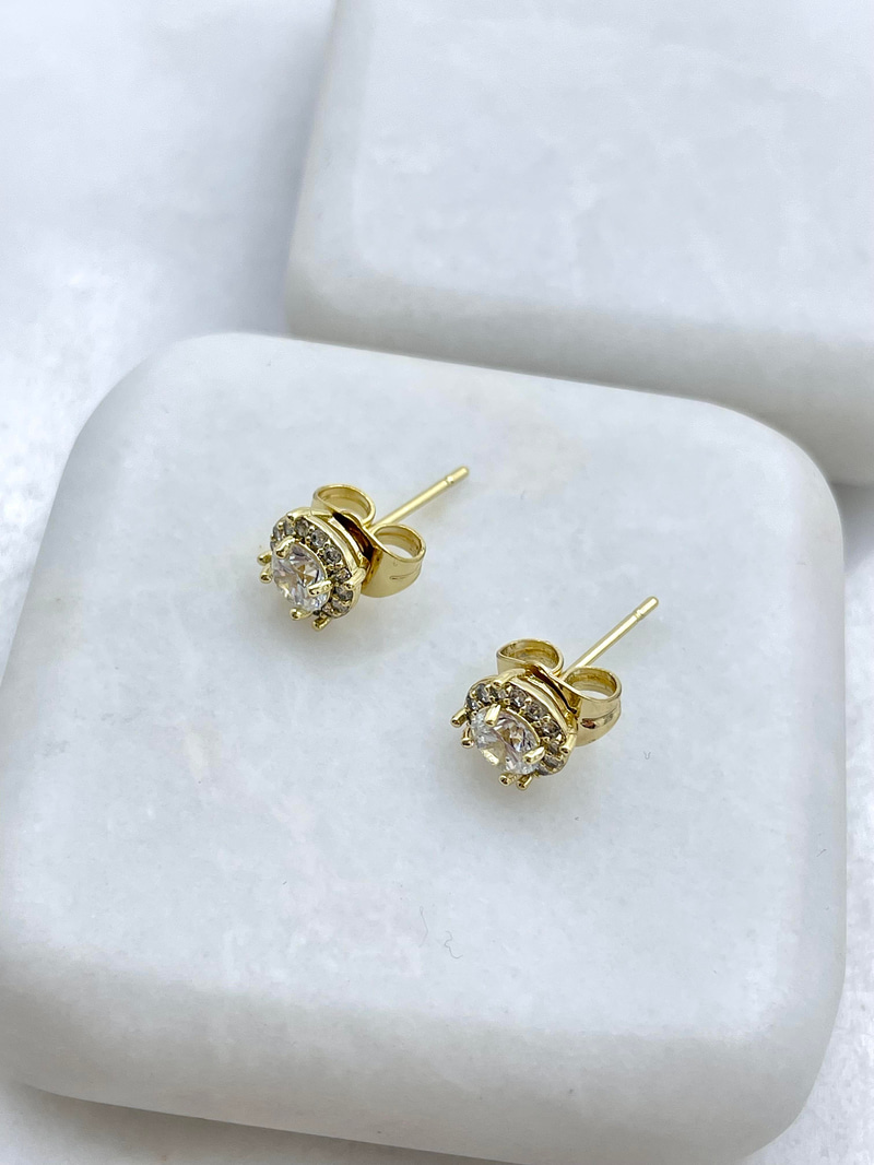 Özel Seri Gömme ve Kristal Taşlı Daire Küpe 0.6 mm Gold