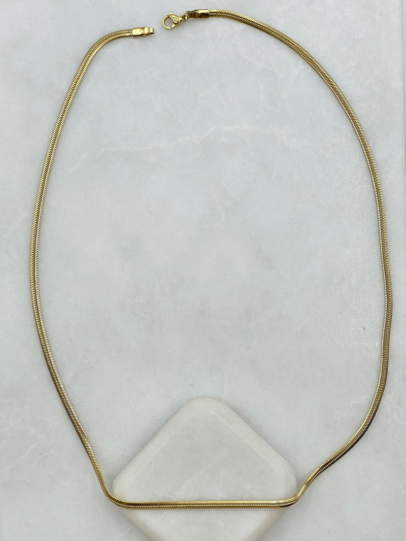 Özel Seri Ezme Yılan Zincir Kolye 50 cm Gold