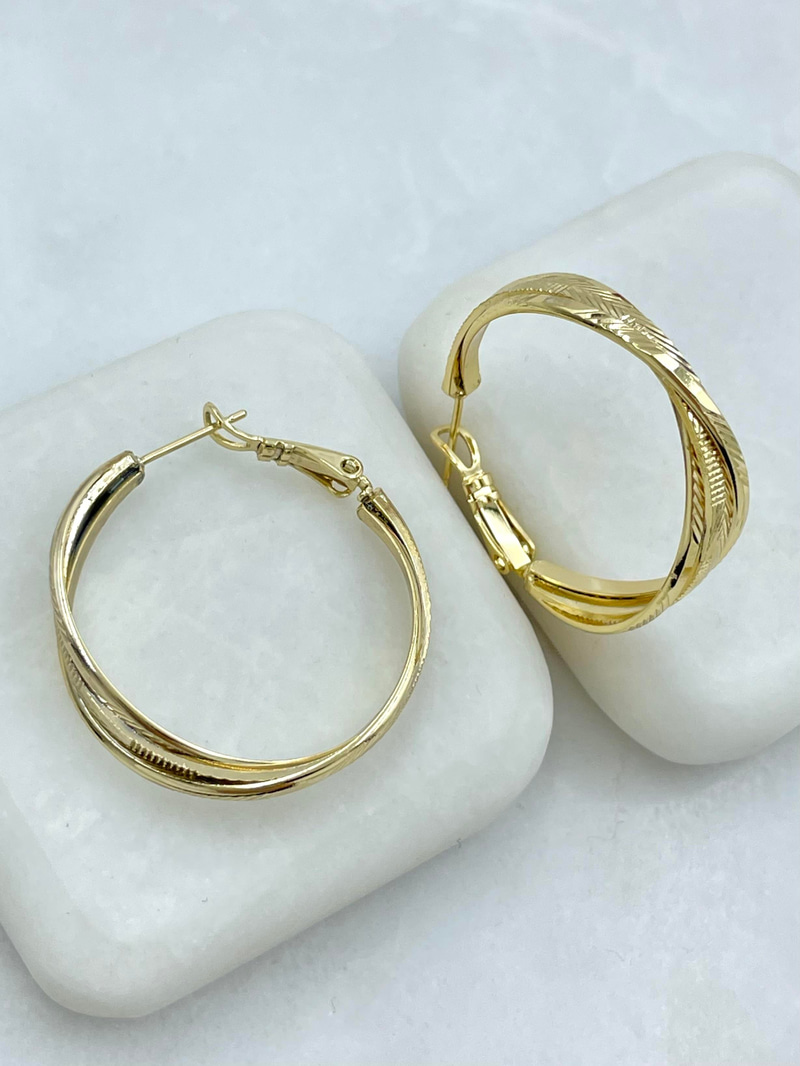 Özel Seri Lazer Kesim Çoklu Görünüm Halka Küpe 3 cm Gold