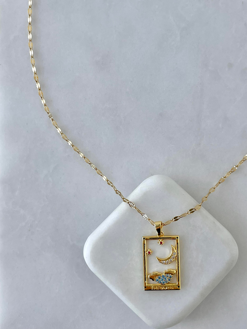 Çelik The Moon Tarot Kartı Kolye