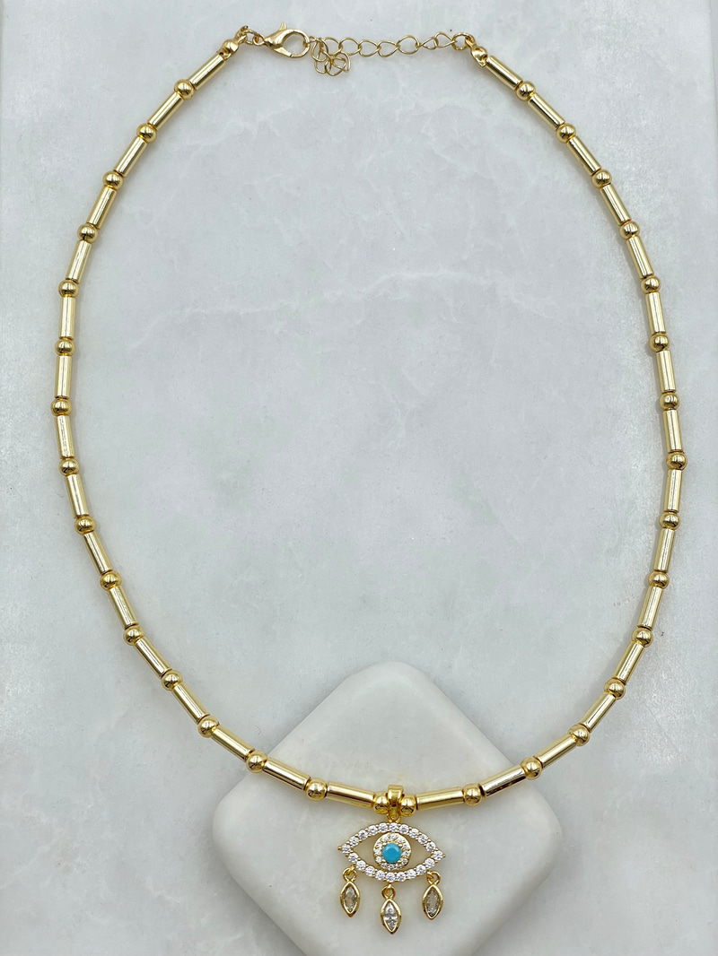 Altın Kaplama Göz Sallantılı Boru Topçuk Kolye Gold