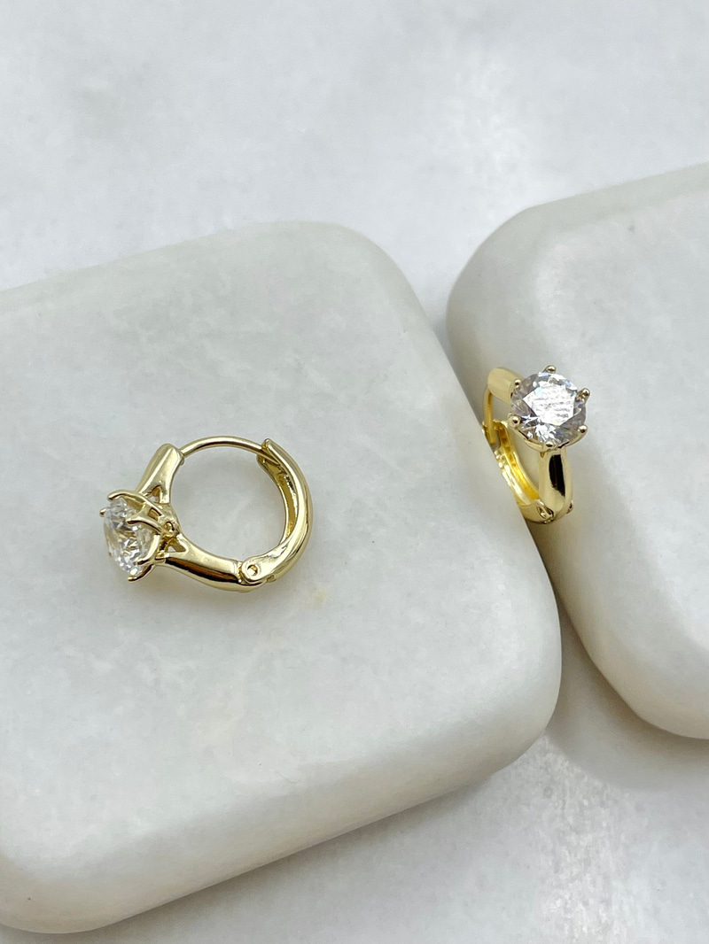 Özel Seri Tektaş Halka Küpe 1.3 cm Gold