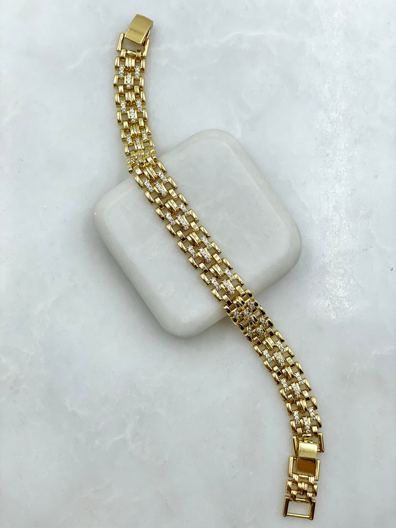 Özel Seri Zirkon Taşlı Kordon Model Bileklik Gold