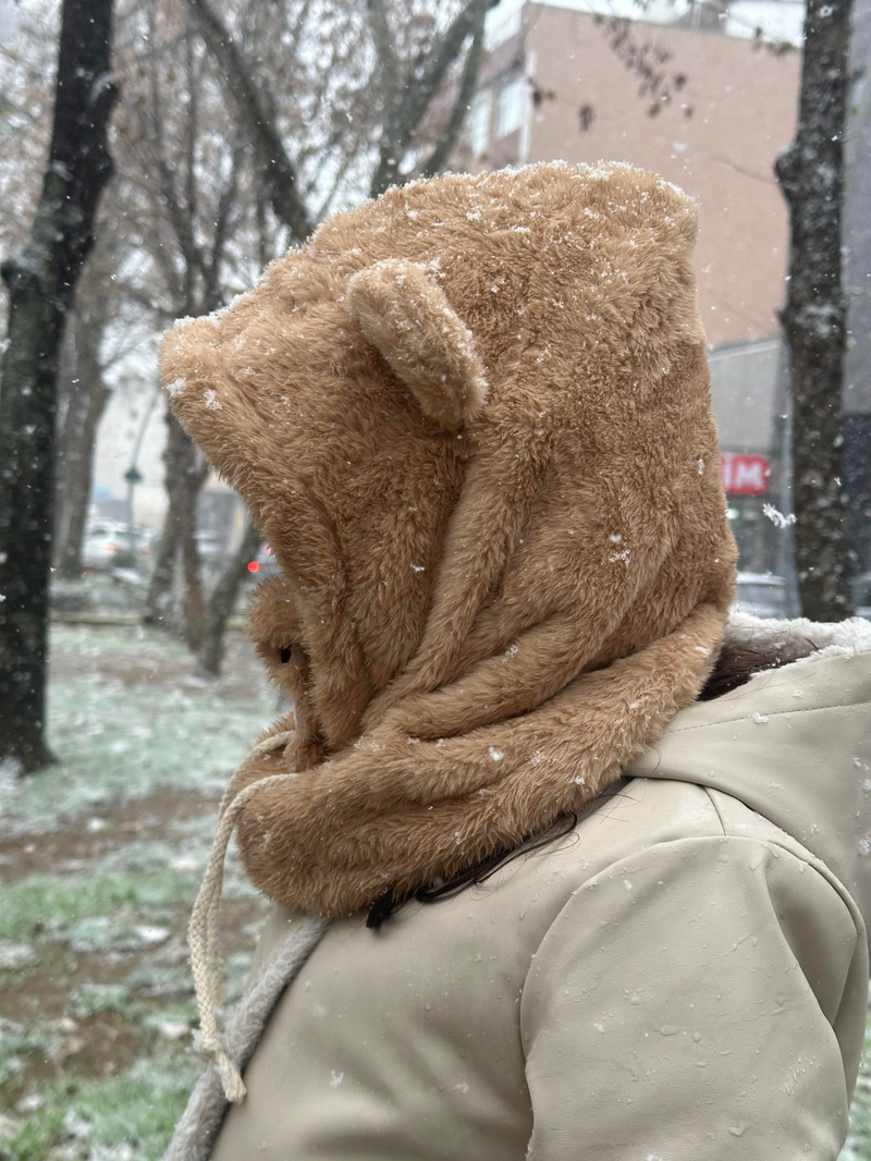 Peluş Ayıcık Kulaklı Şapka Vizon
