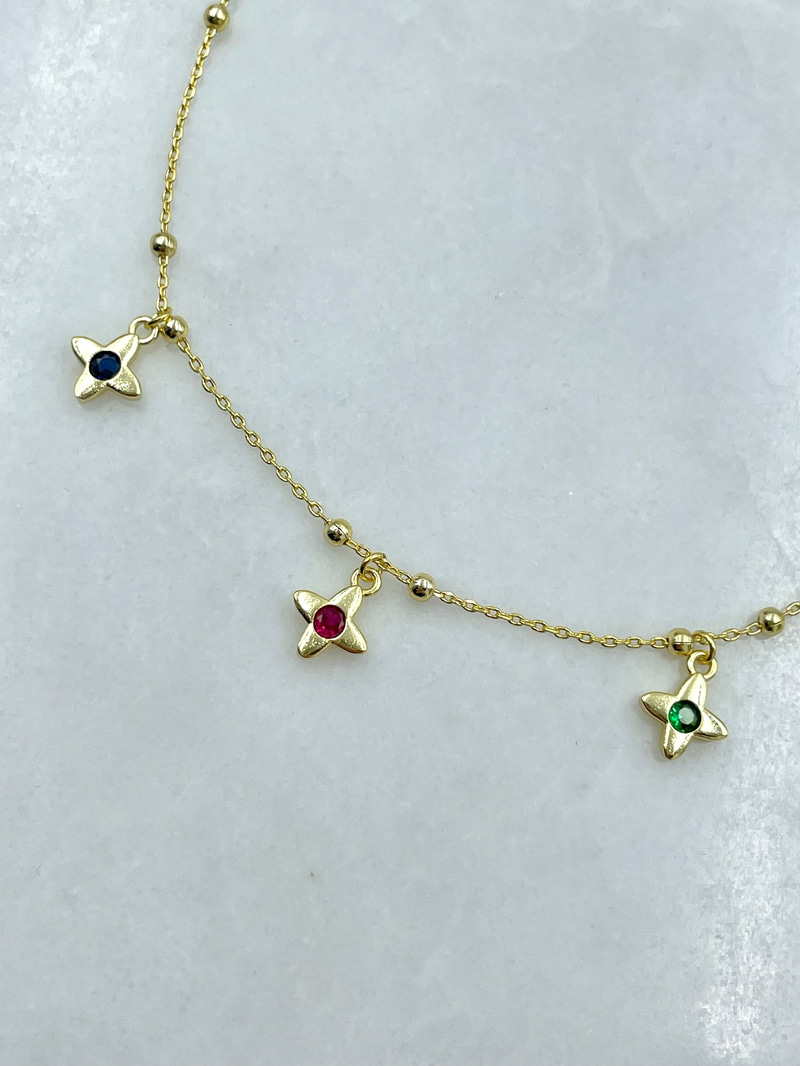 Altın Kaplama Renkli Kristal Taşlı Yıldız Sallantılı Topçuk Zincir Halhal Gold