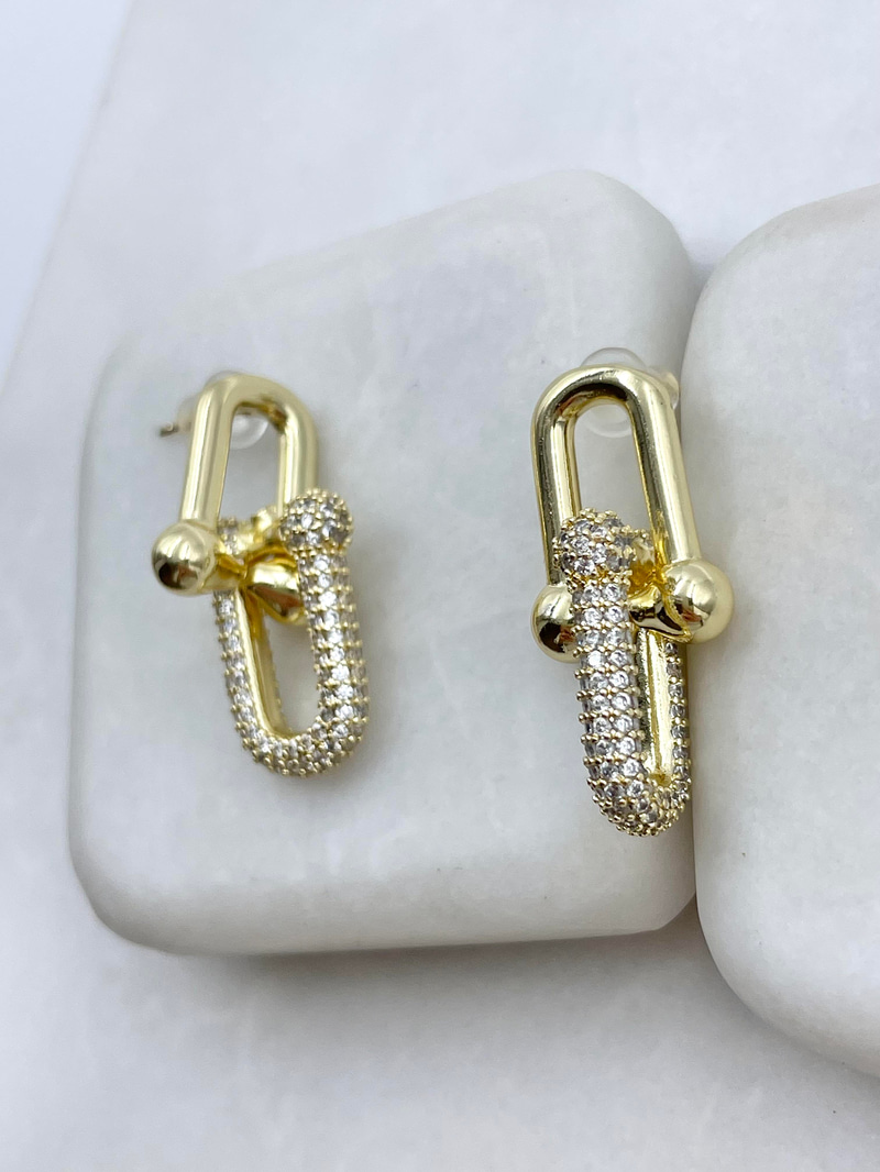 Altın Kaplama Zirkon Taşlı Tasarım Küpe Gold