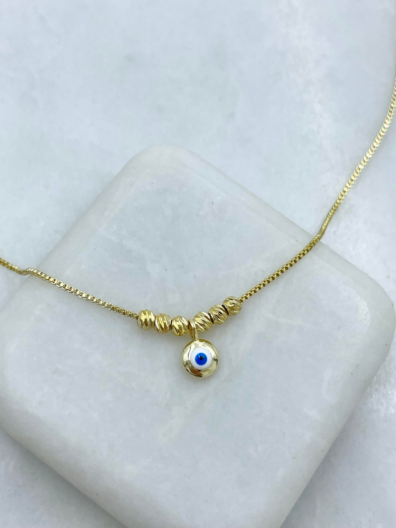 Altın Kaplama Minimal Nazar Model Asansörlü Kolye Gold