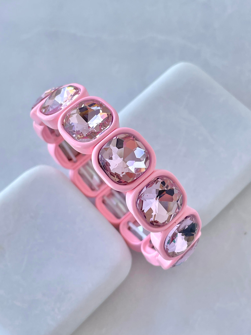 Kristal Taşlı Porselen Bileklik Pembe