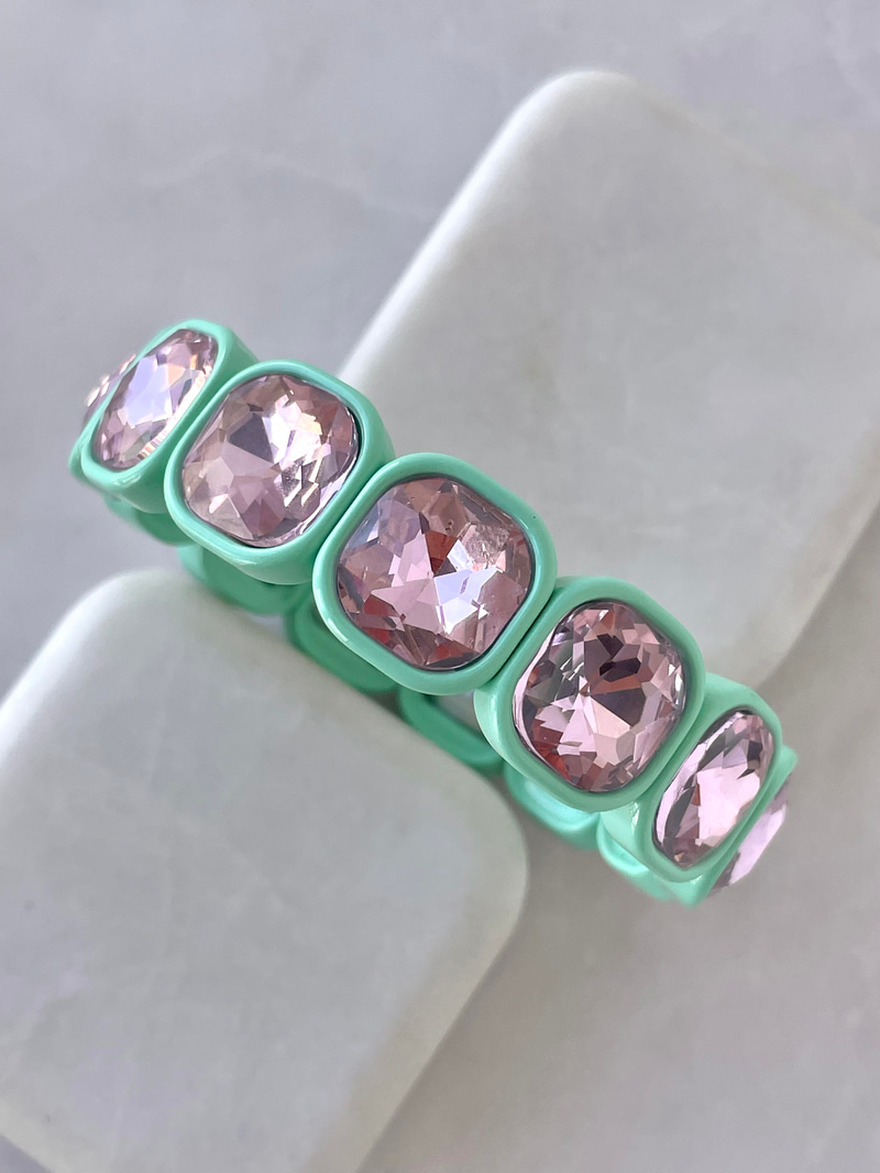Büyük Kristal Taşlı Porselen Bileklik Pembe