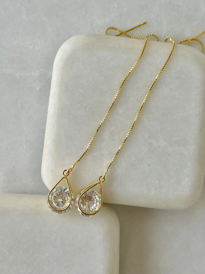 Altın Kaplama Damla Kristal Taş Sallantılı Küpe Gold