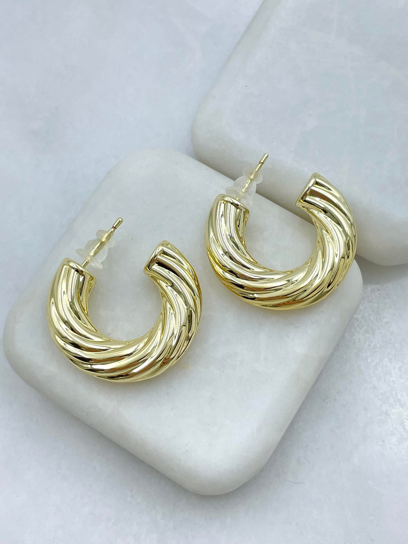 Özel Seri Çizgili Basic Halka Küpe Gold