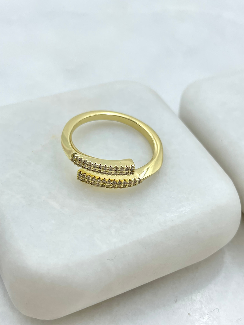 Altın Kaplama İkili Gömme Taşlı Sütun Yüzük Gold