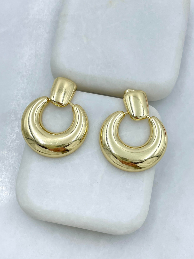 Altın Kaplama Bombeli Ay Model Küpe Gold