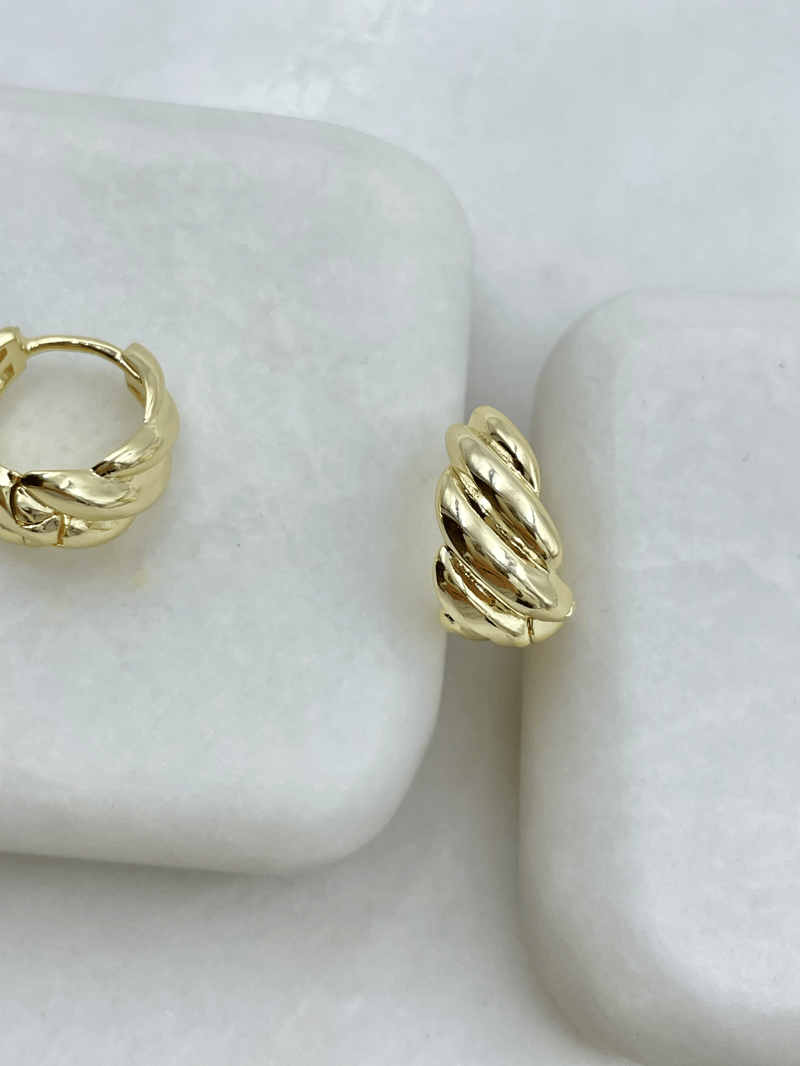 Altın Kaplama Bombeli Dalga Model Halka Küpe Gold