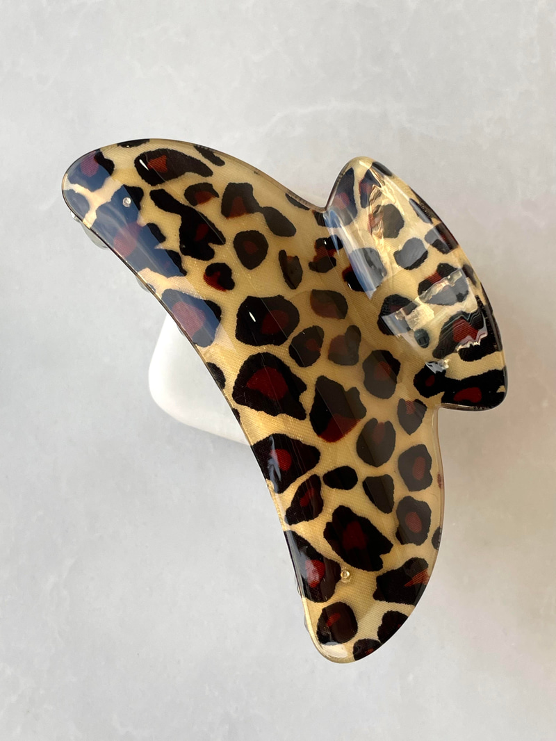 Gold Detaylı Leopar Desenli Mandal Toka Deve Tüyü
