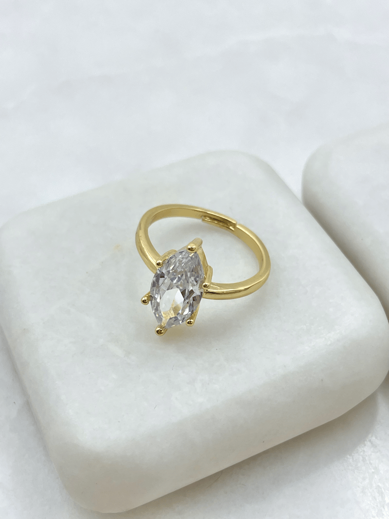 Altın Kaplama Altı Noktalı Oval Kristal Yüzük Gold