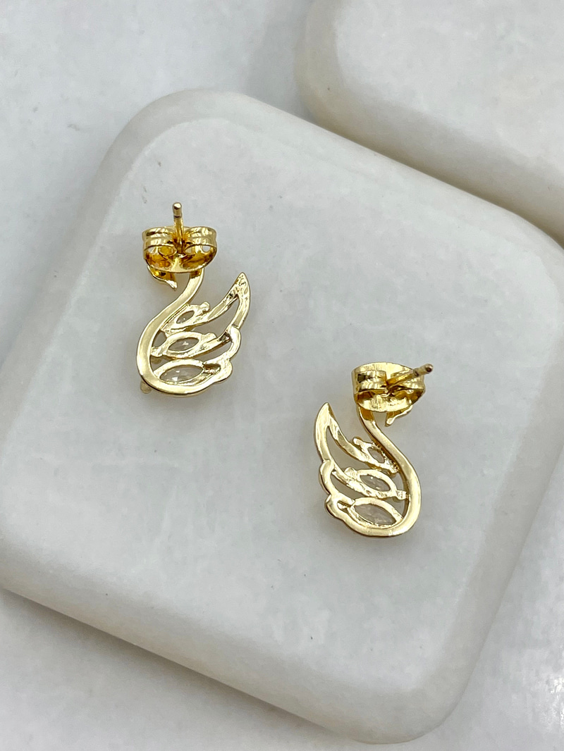 Kristal Taşlı Kuğu Küpe Gold