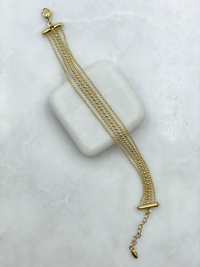 Özel Seri Beş Sıra Topçuk Bileklik Gold