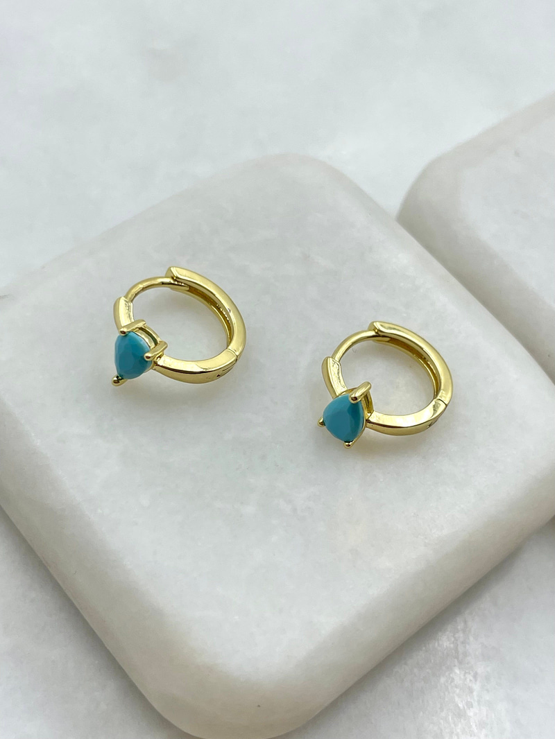 Özel Seri Mavi Taşlı Minimal Halka Küpe Gold
