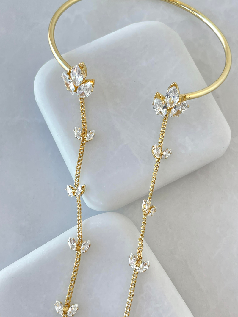 Altın Kaplama Kristal Taşlı Yaprak Model Yüzüklü Şahmeran Gold