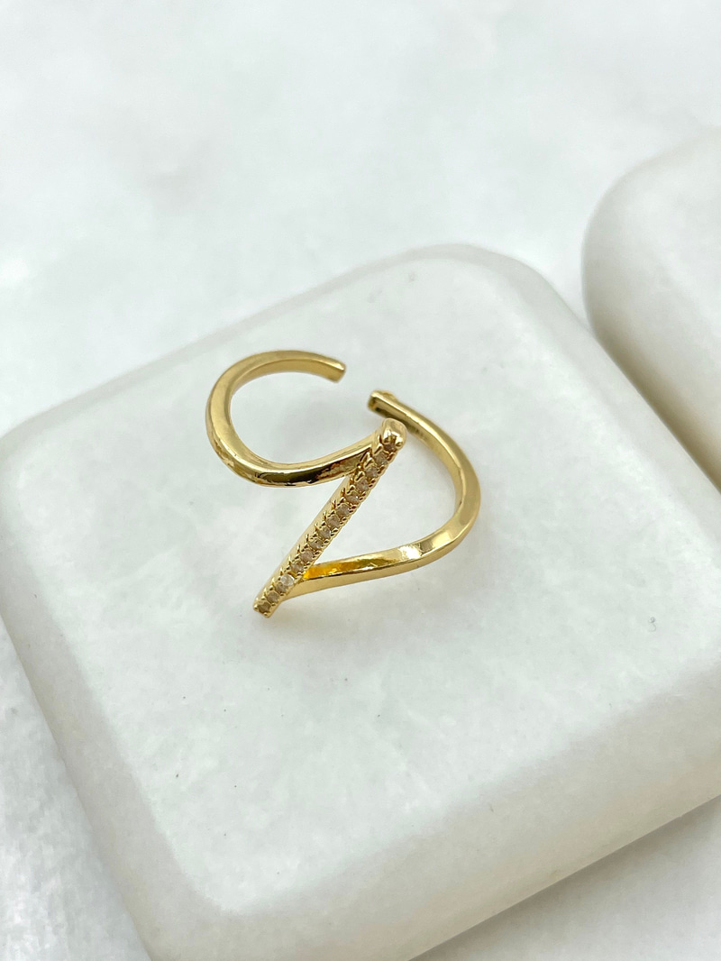 Gömme Taşlı Z Model Tasarım Yüzük Gold
