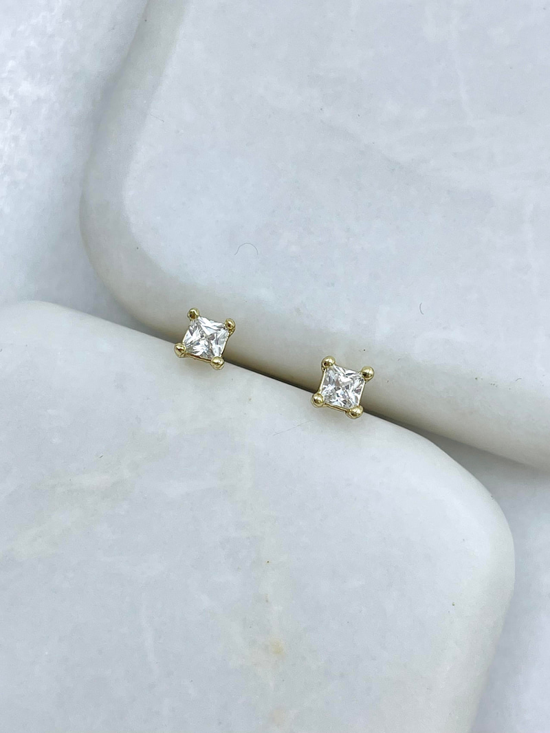 Özel Seri Kare Kristal Taşlı Küpe 0.3 mm Gold