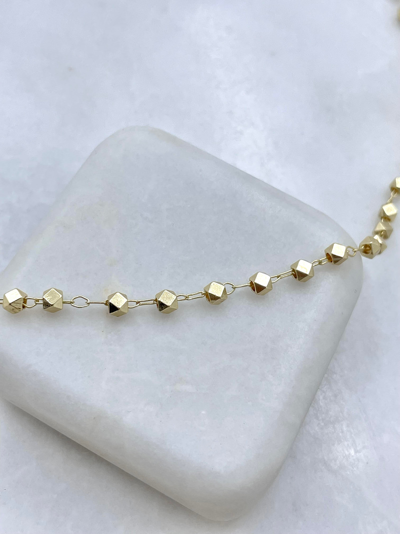 Altın Kaplama Işıltılı Küp Boncuk Kolye 60 cm Gold