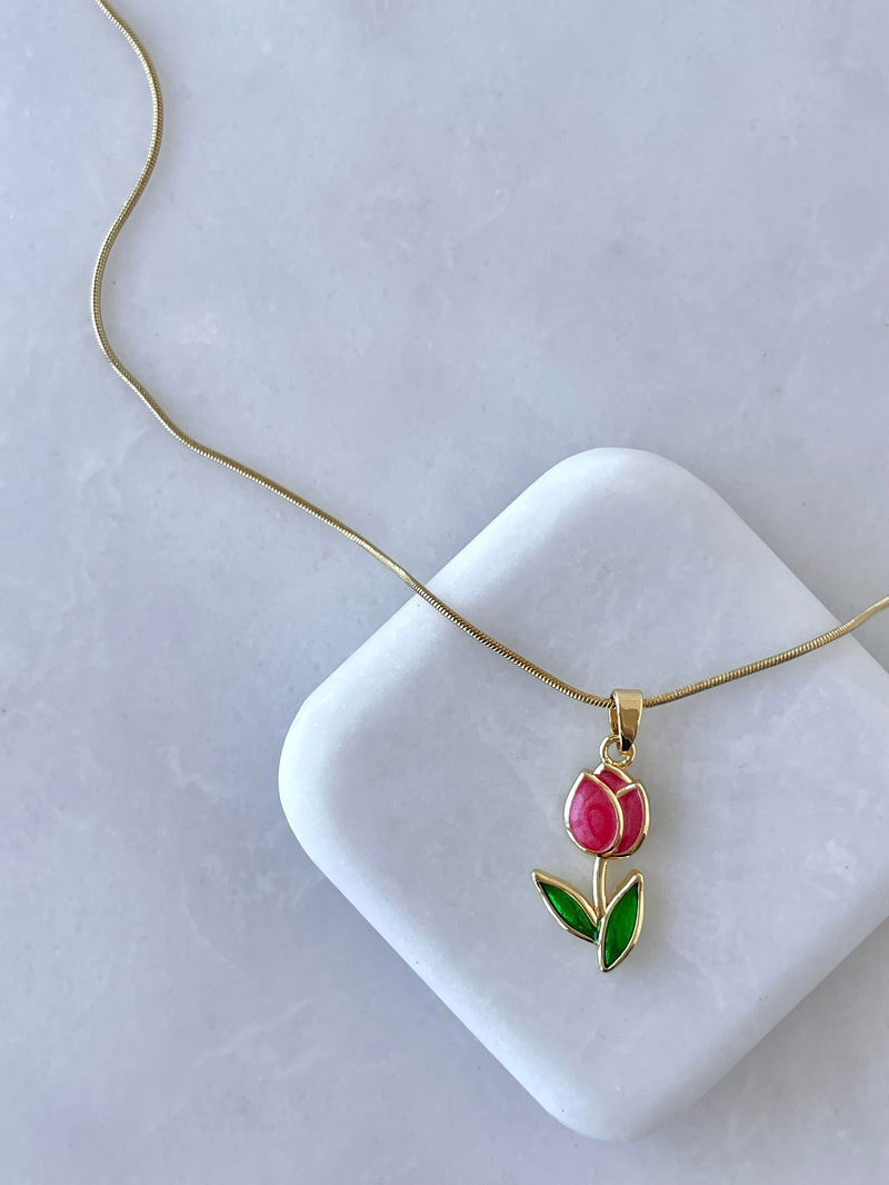 Çelik Mineli Lale Kolye Gold