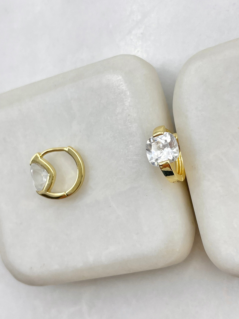 Özel Seri Kare Kristal Taşlı Halka Küpe Gold