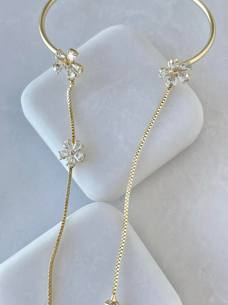 Altın Kaplama Minimal  Kristal Çiçek Yüzüklü Şahmeran Gold