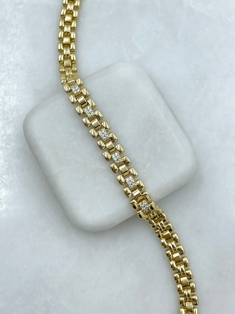 Özel Seri Gömme Taşlı Kordon Bileklik Gold