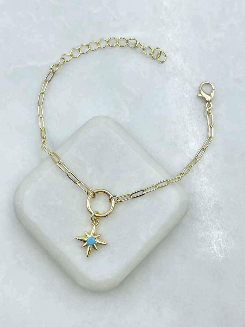 Altın Kaplama Kuzey Yıldızı Sallantılı Minik Ataç Zincir Bileklik Gold