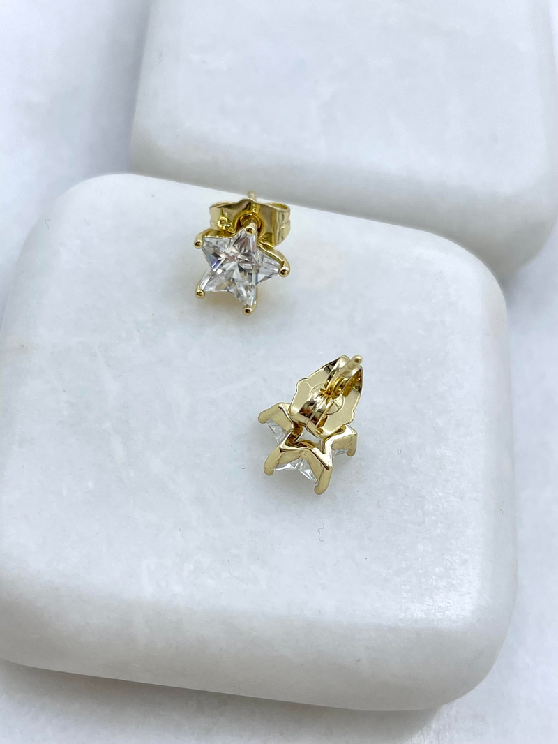 Özel Seri Kristal Taşlı Yıldız Küpe 0.9 mm Gold