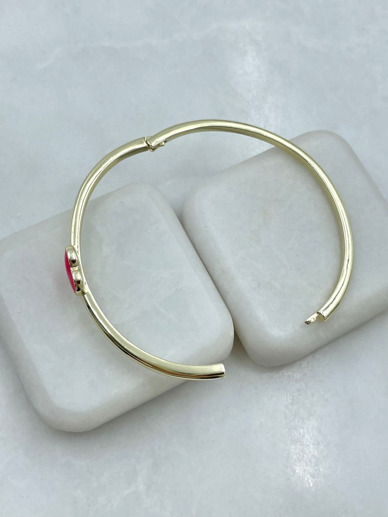 Altın Kaplama Pembe Mineli Kalp Model Kelepçe Bileklik Gold