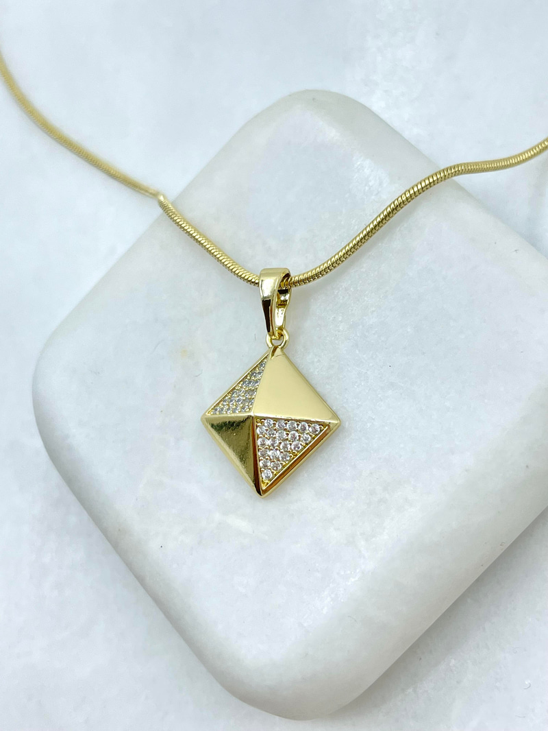 Özel Seri Kristal Taşlı Piramit Model Kolye 45 cm Gold