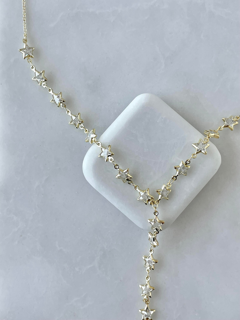 Altın Kaplama Kristal Yıldız Y Model Kolye Gold