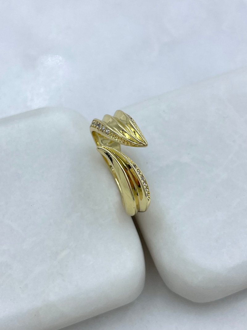 Altın Kaplama Gömme Taşlı Dalga Birleşim Yüzük Gold