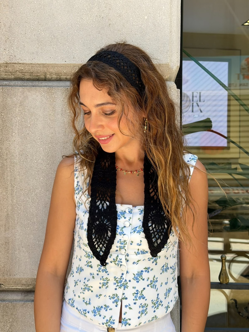 Dantel Model İnce Bandana ve Kemer Siyah