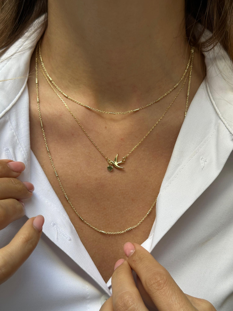 Altın Kaplama Kalp Sallantılı Kuş Model Zincir Kolye Gold