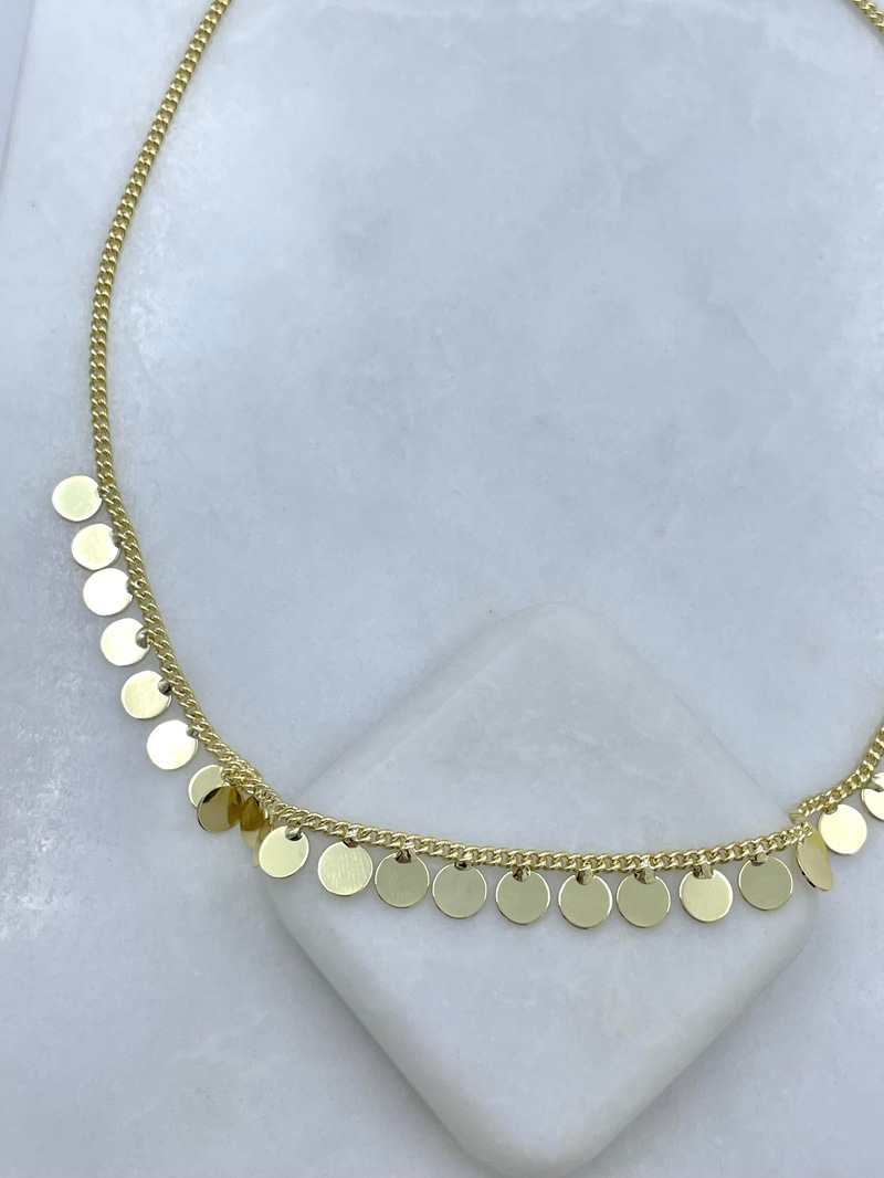 Altın Kaplama Daire Plaka Sallantılı Zincir Kolye Gold