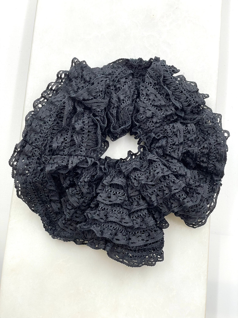 Dantel Kumaş Scrunchie Toka Siyah