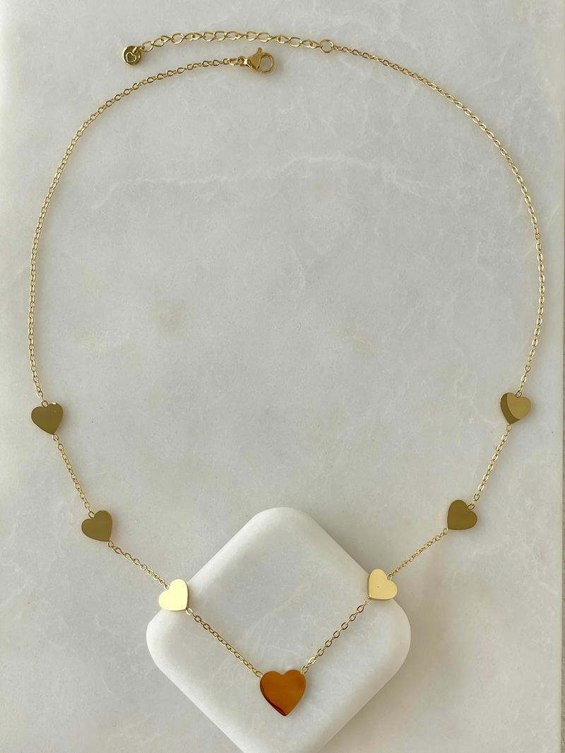 Çelik Kalp Plaka Kolye Gold
